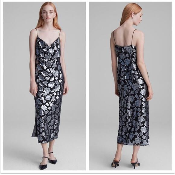 Club Monaco Silk Jacquard Slip Midi Dress Size 0 - Picture 2 of 12